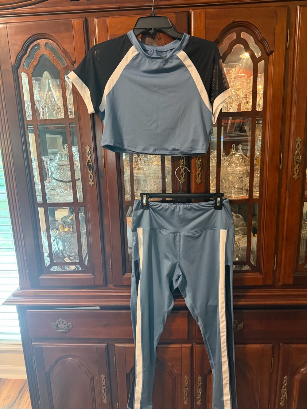 SHEIN Blue and Black Two-Piece Athletic Set with White Stripe